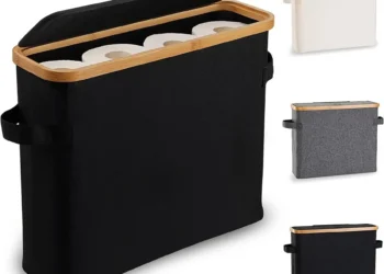 Maximize Bathroom Space with This Stylish Bamboo Toilet Paper Holder and Organizer